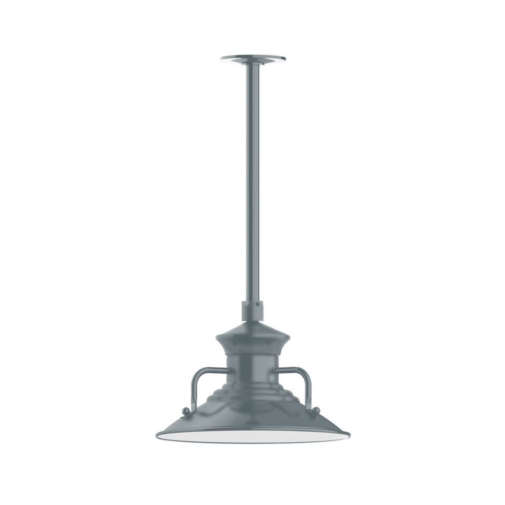 Montclair Lightworks STA142-40-G06 12" Homestead shade, stem mount pendant with Frosted Glass and guard, Slate Gray